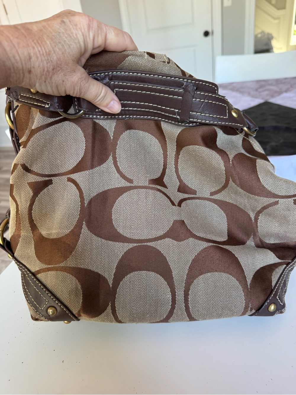Coach Tan and Brown Signature Canvas Shoulder Bag
